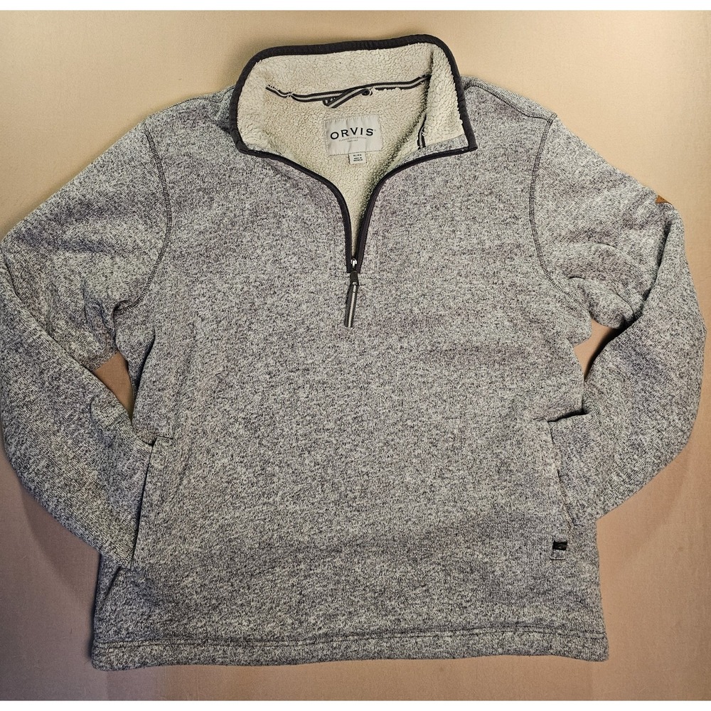 Orvis Mens XL Gray Sherpa Lined Quarter Zip Pullover Sweater Fleece Outdoor